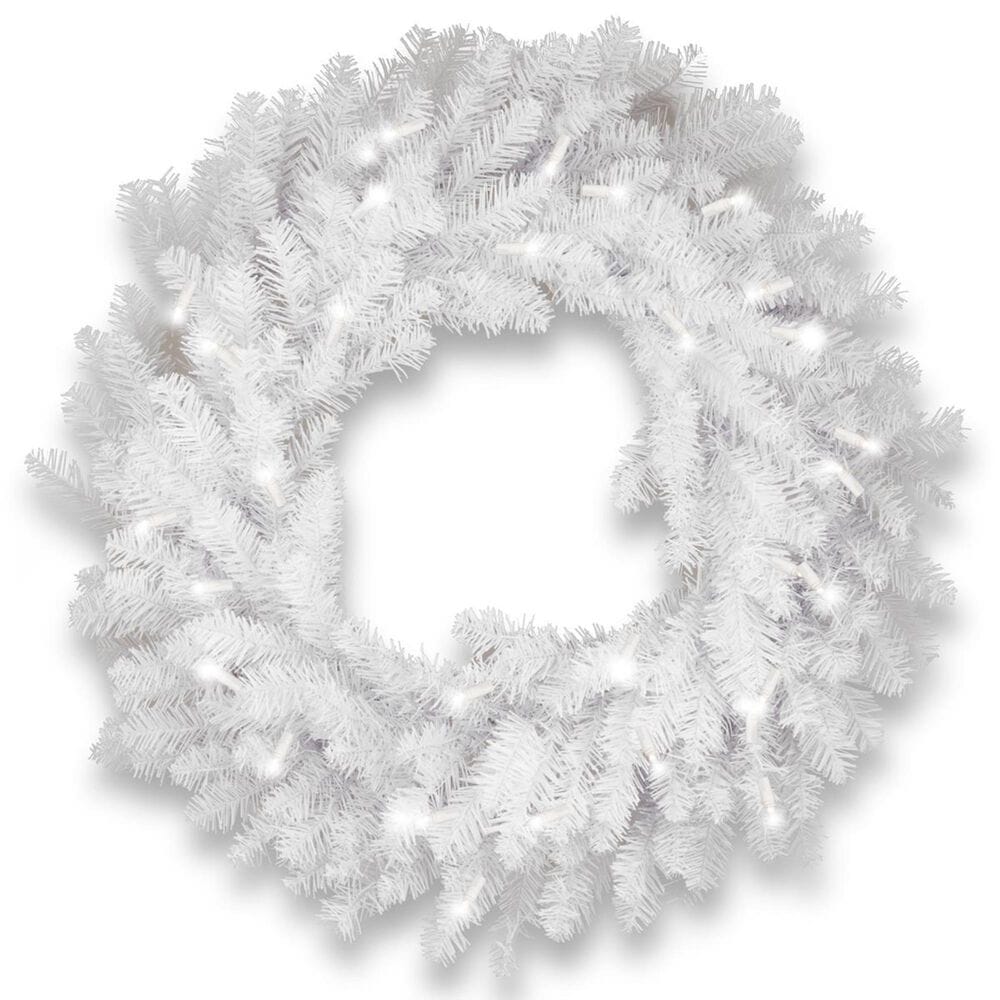 National Tree 30" Dunhill White Fir Wreath with White Lights, , large