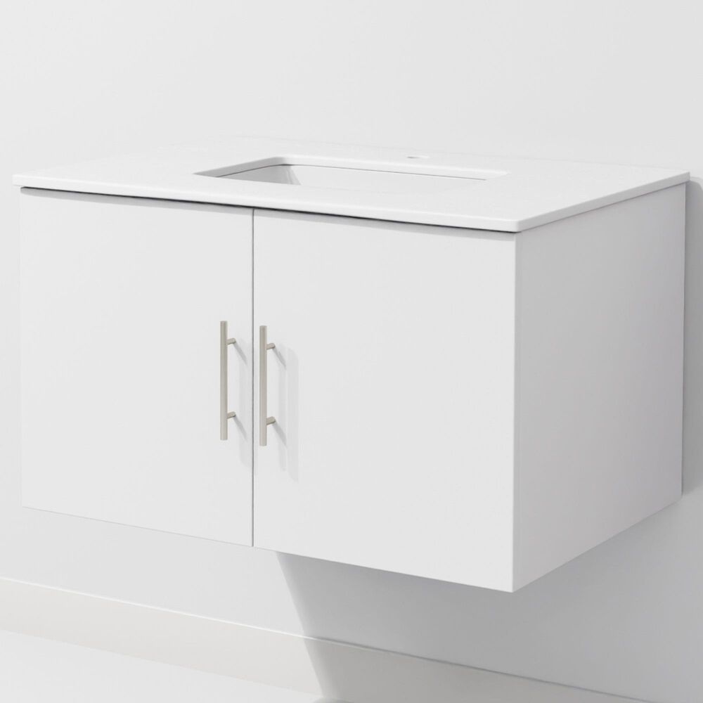 Lexora Home Geneva 30" Single Bathroom Vanity in Glossy White with 2 cm White Quartz Top and Rectangular Sink, , large