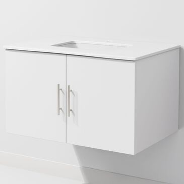 Lexora Home Geneva 30" Single Bathroom Vanity in Glossy White with 2 cm White Quartz Top and Rectangular Sink, , large