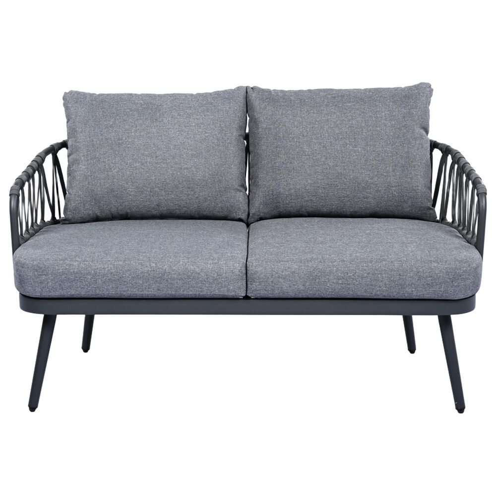 Hearth and Haven 4-Piece Patio Conversation Set with Gray Cushion in Black, , large
