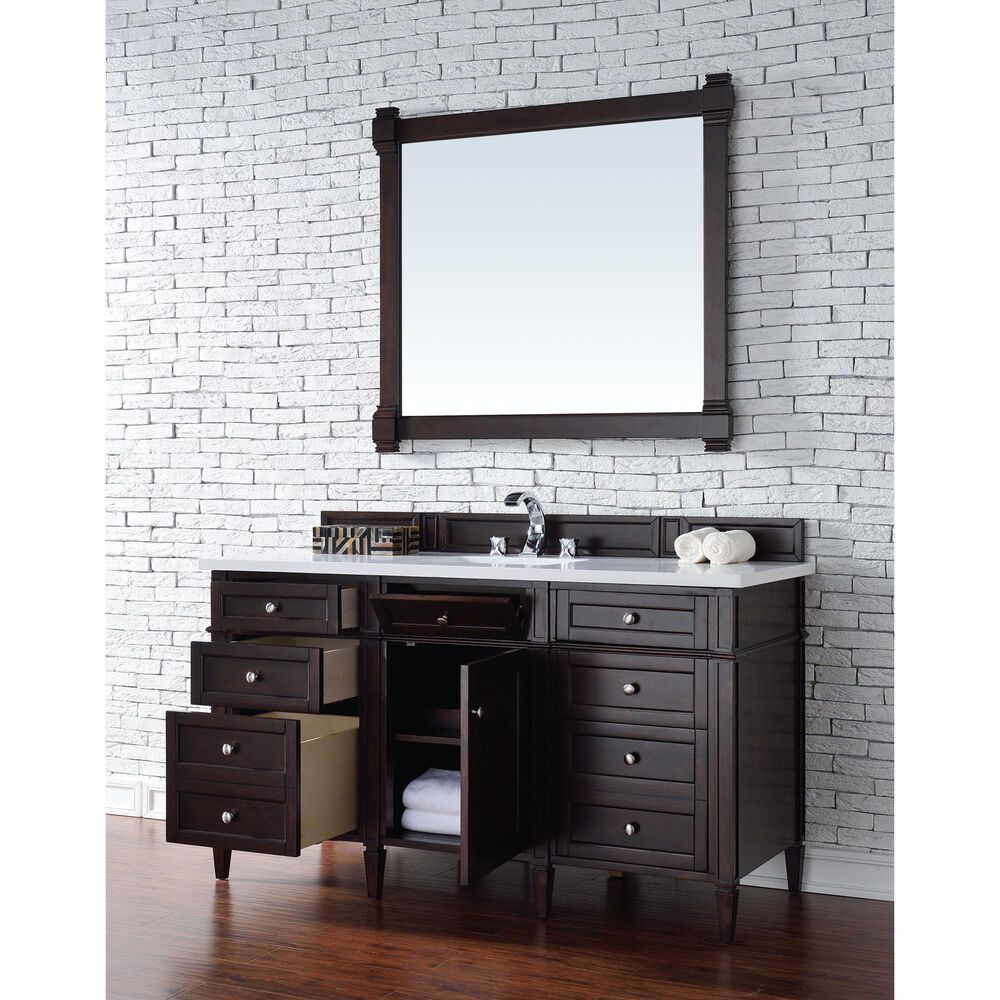James Martin Vanities Brittany 60&quot; Single Bathroom Vanity in Burnished Mahogany with 3 cm White Zeus Quartz Top and Rectangular Sink, , large