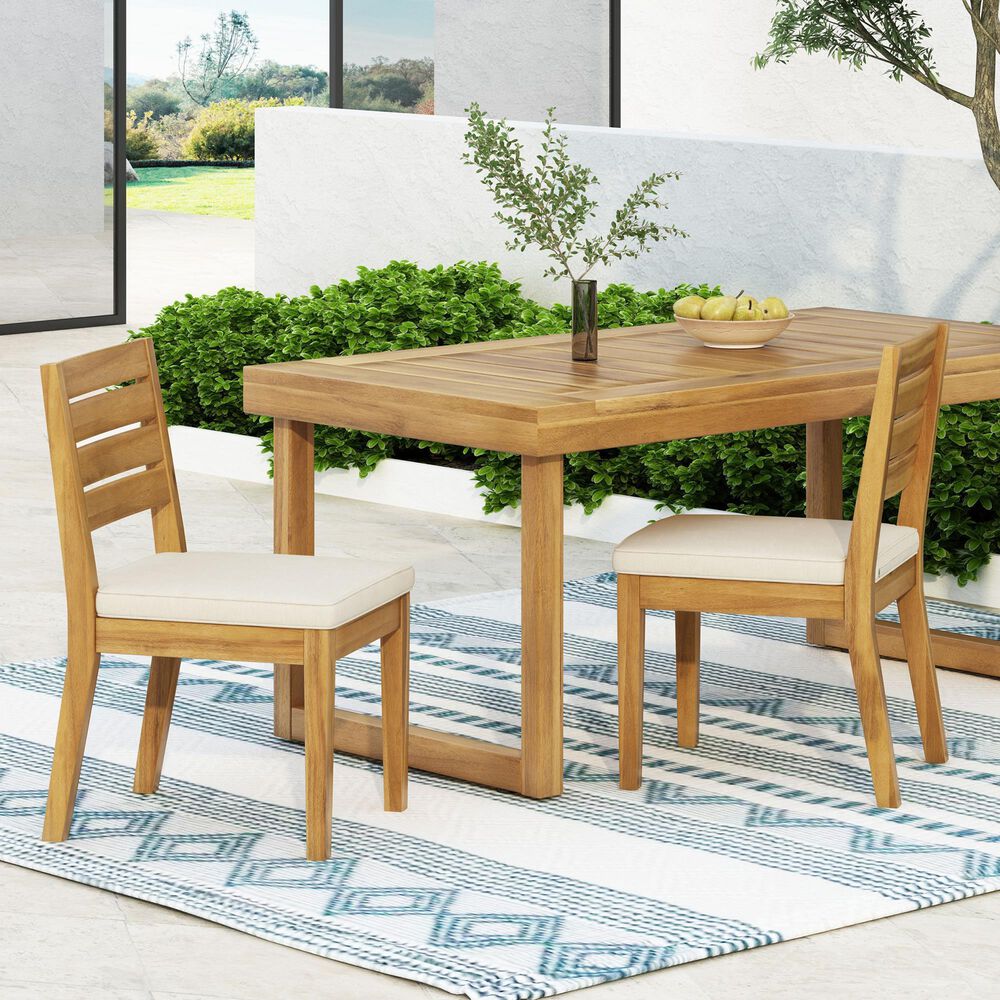 Hearth and Haven Outdoor Armless Dining Chair with Natural Frame in Beige (Set of 2), , large