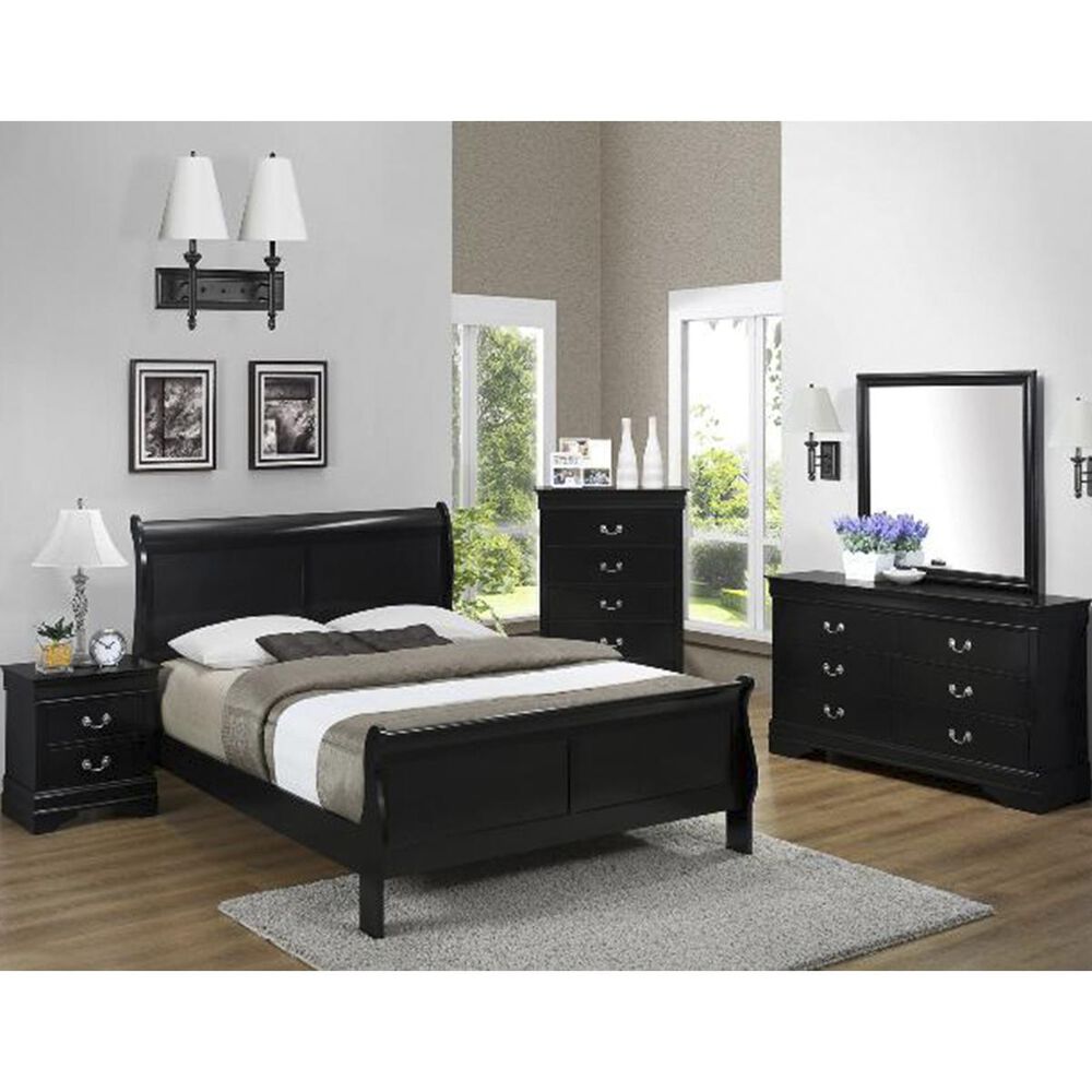 Claremont Louis Philip 4 Piece Queen Bedroom Set in Black, , large