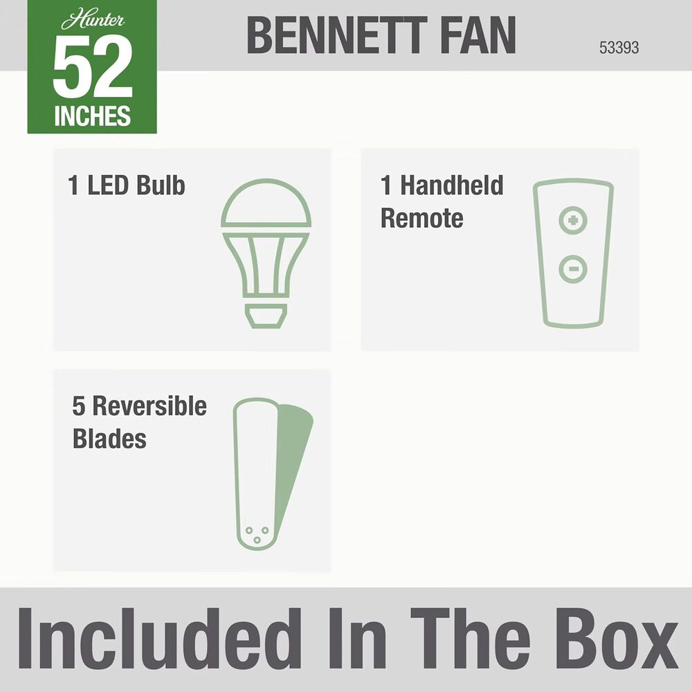 Hunter Bennett Low Profile 52&quot; Ceiling Fan with Light in Matte Black, , large
