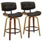 LumiSource Lombardi 26" Swivel Counter Stool with Espresso Faux Leather Upholstery in Walnut and Black (Set of 2), , large