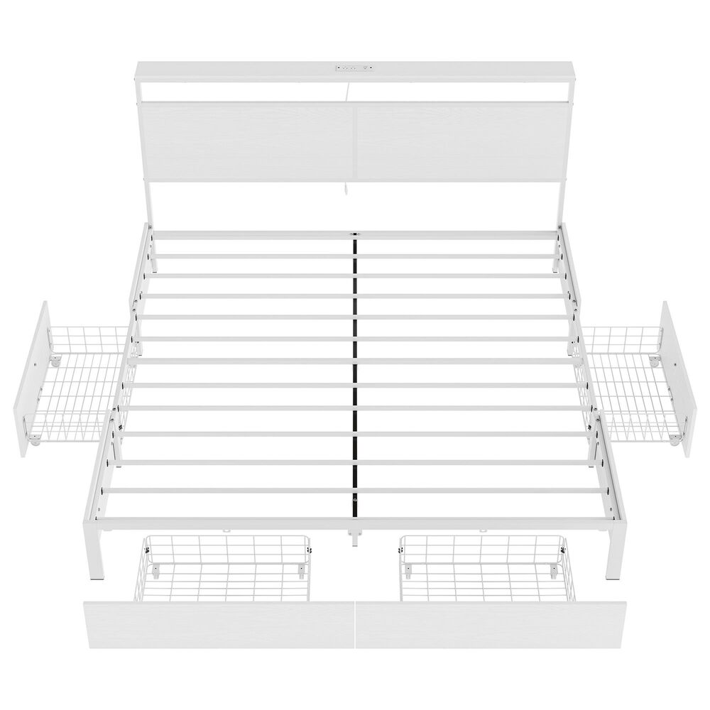 HOMLUX King 4-Drawer Storage Bed with LED Headboard and Charging Station in White, , large