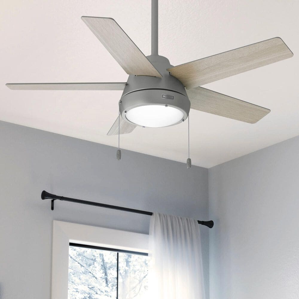 Hunter Burroughs 44&quot; Ceiling Fan with LED Lights in Matte Silver, , large