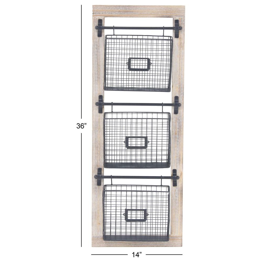 Maple and Jade 3-Slot Decorative Magazine Rack Holder with Suspended Baskets and Label Slot in Matte Black and Brown, , large