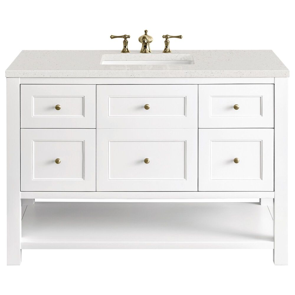 James Martin Vanities Breckenridge 48" Single Bathroom Vanity in Bright White with 3 cm Lime Delight Quartz Top and Rectangular Sink, , large
