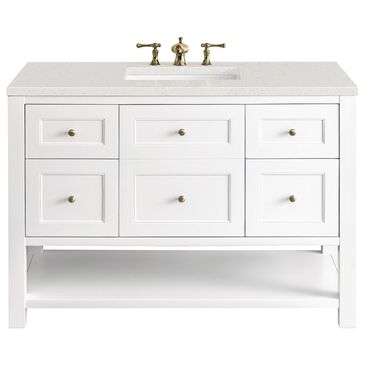 James Martin Vanities Breckenridge 48" Single Bathroom Vanity in Bright White with 3 cm Lime Delight Quartz Top and Rectangular Sink, , large