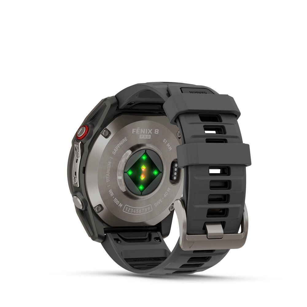 Garmin Fenix 8 Pro Sapphire AMOLED Smartwatch 51mm Titanium Case with Graphite Black Silicone Band, , large