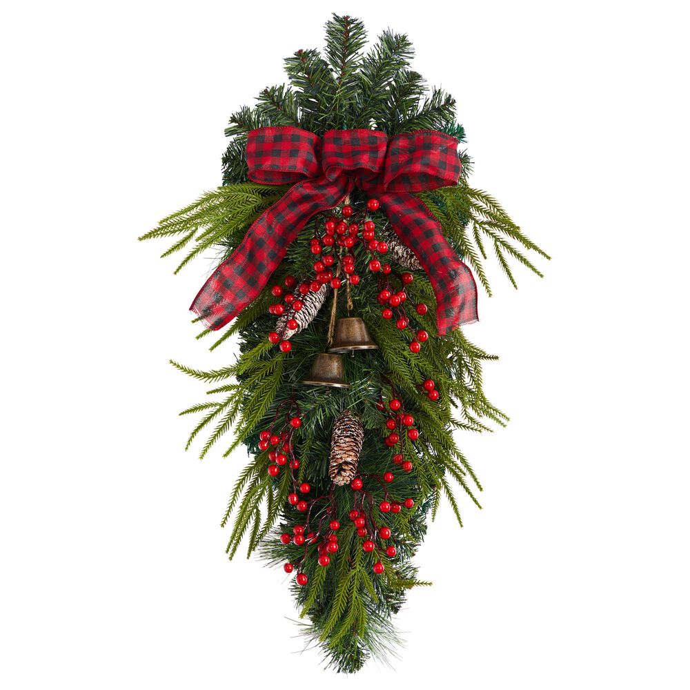 Nearly Natural Inc 24in. Holiday Christmas Pine Cones, Berry and Bells Swag, , large