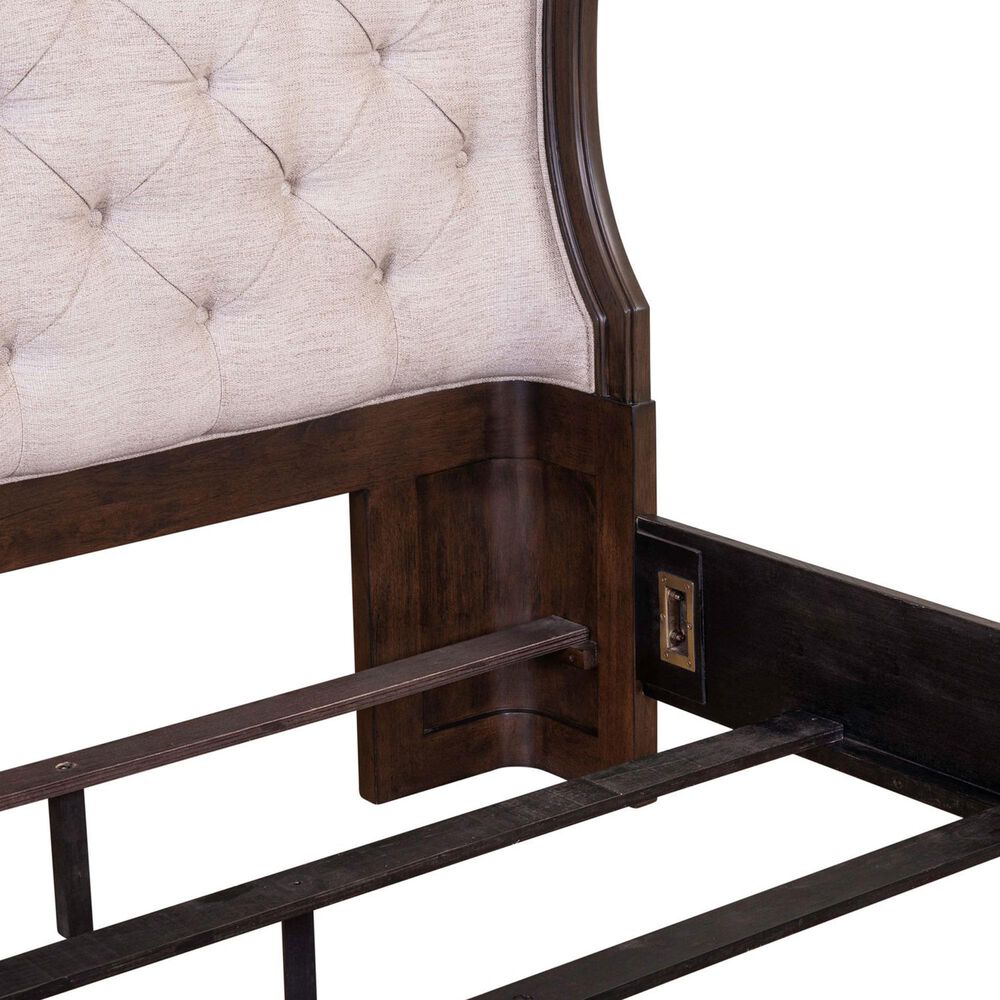 Belle Furnishings Provence Park 4-Piece Queen Upholstered Shelter Bedroom Set in Chateau Brown, , large