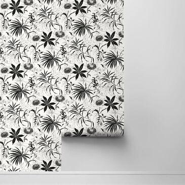 NextWall Tropical Garden 216" x 20.5" Peel and Stick Wallpaper in Black and White, , large