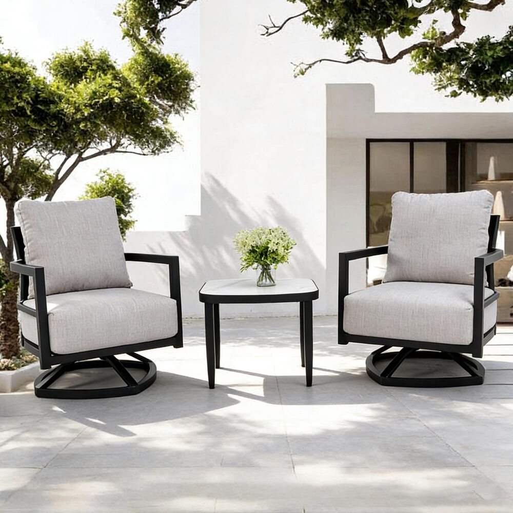 Hearth and Haven 3-Piece Outdoor Aluminum Swivel Lounge Chair Set with Side Table in Cast Silver, , large