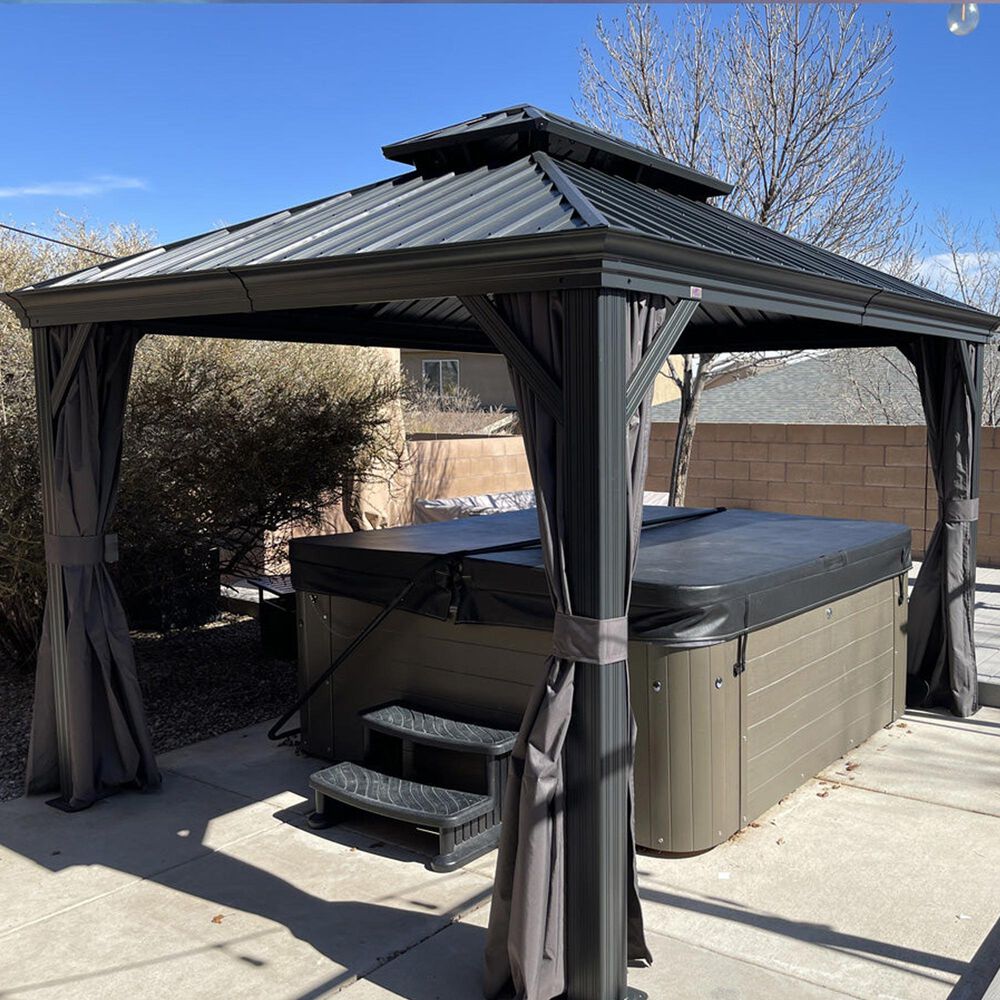 HOMLUX 14-ft x 12-ft Aluminum Permanent Outdoor Gazebo Gray Gazebo with Hardtop Roof (Screen Included), , large