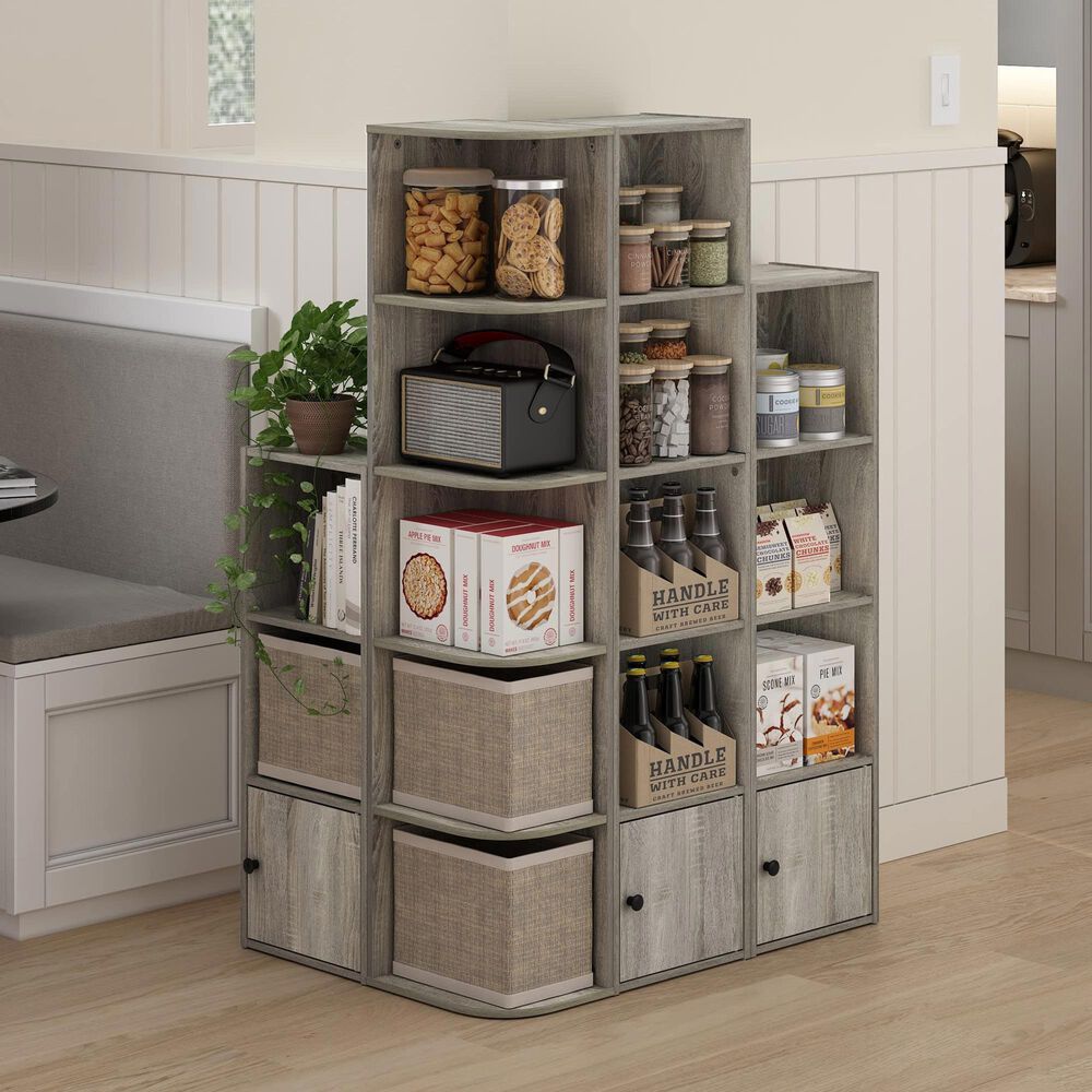 HOMLUX 5-Tier Shelf Bookcase with Door Storage Cabinet in French Oak, , large