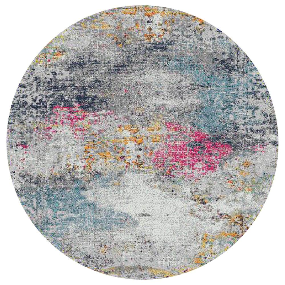 Amer Rugs Montana 7"6" Round Blue and Pink Area Rug, , large
