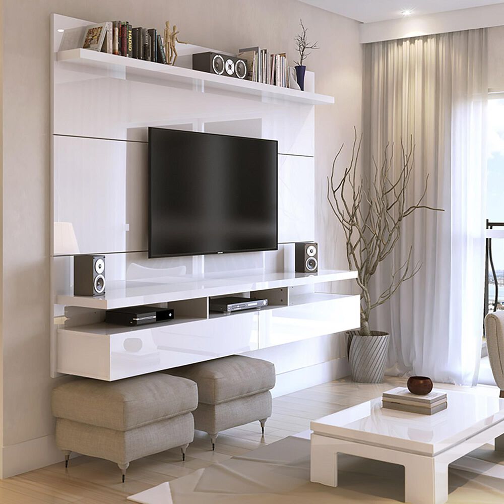 Manhattan City 62.99&quot; Floating Entertainment Center in White Gloss, , large