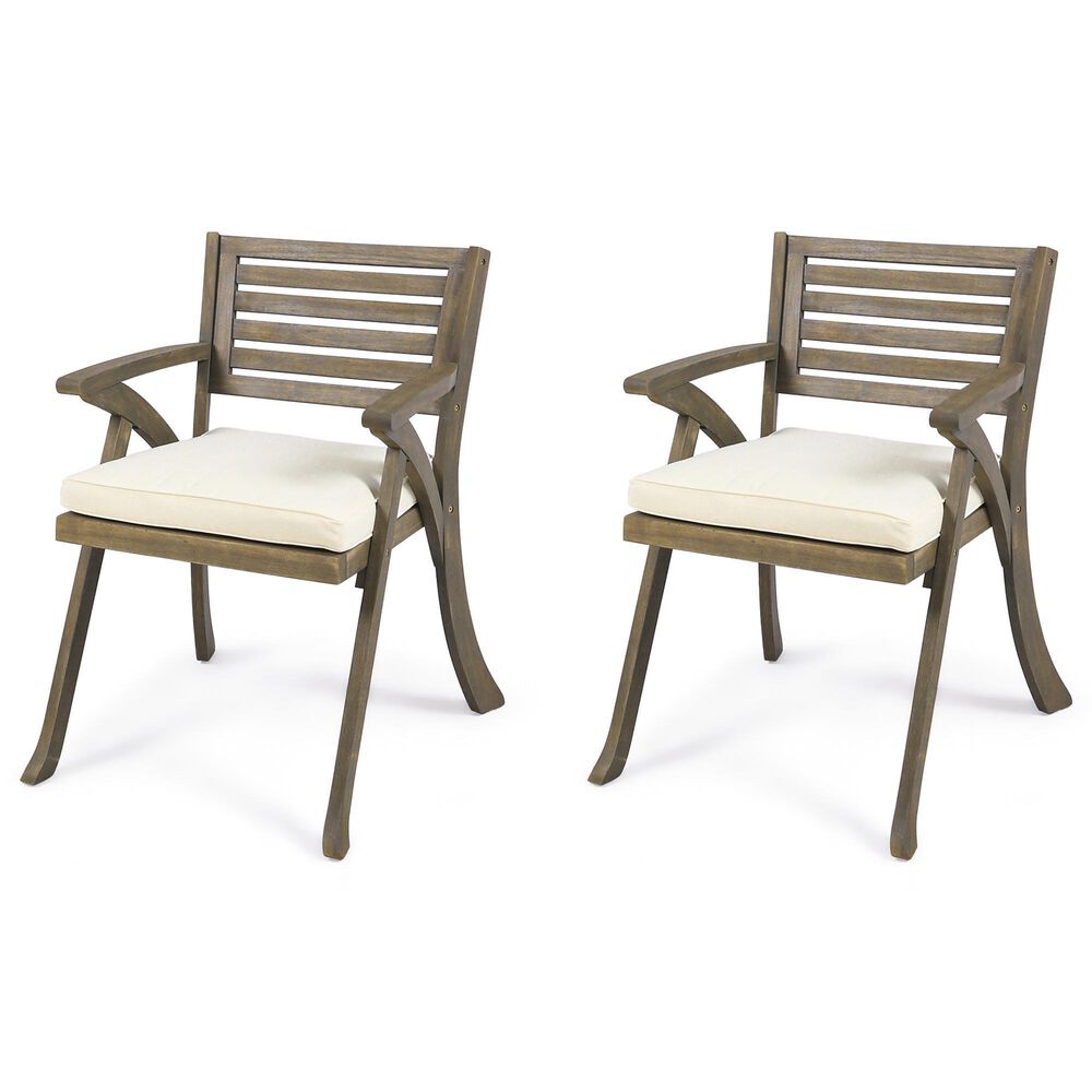 Hearth and Haven Helen Outdoor Dining Chair in Cream (Set of 2), , large