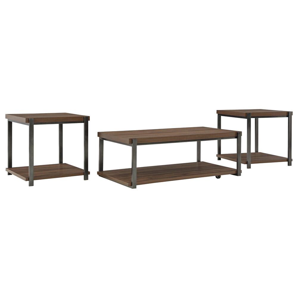 Ashley Trindwick 3-Piece Occasional Table Set in Walnut and Gunmetal Gray, , large