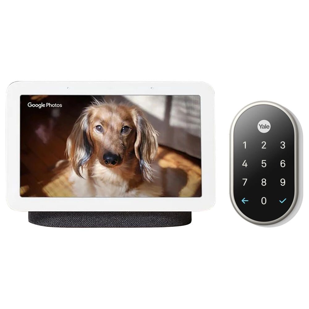 Google Nest Hub - Charcoal (2nd Generation) + Yale Lock Electronic Deadbolt in Satin Nickel, , large