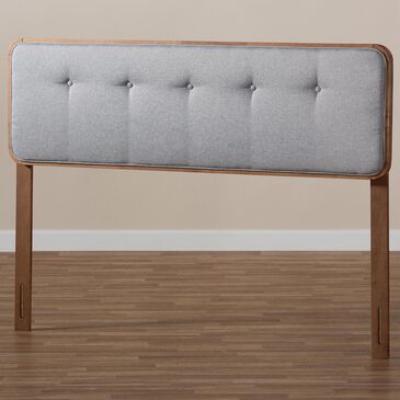 Baxton Studio Palina Full Upholstered Headboard in Light Gray/Walnut, , large