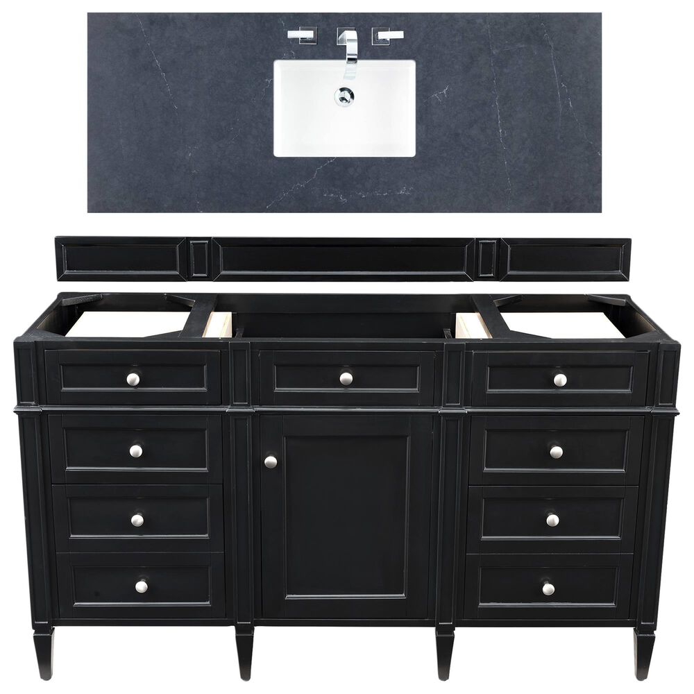 James Martin Vanities Brittany 60" Single Bathroom Vanity in Black Onyx with 3 cm Charcoal Soapstone Quartz Top and Rectangle Sink, , large