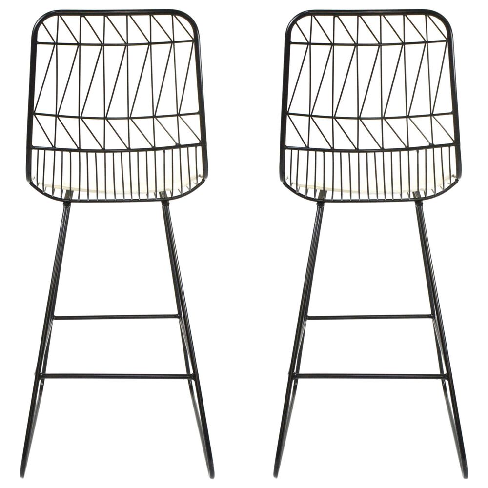Hearth and Haven Niez Outdoor Counter Stool with Ivory Cushion in Black &#40;Set of 2&#41;, , large