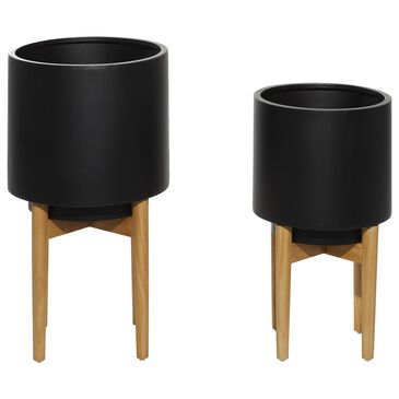 Maple and Jade 24" Modern Planter in Black and Brown (Set of 2), , large