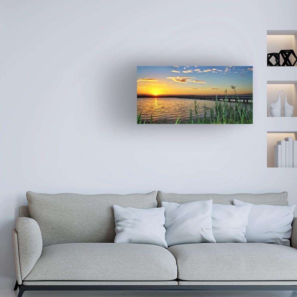 Timberlake Beata Czyzowska &#39;Lakeside Melody&#39; 12&quot; x 24&quot; Canvas Art in Light Blue/Tan/Yellow/Grey, , large