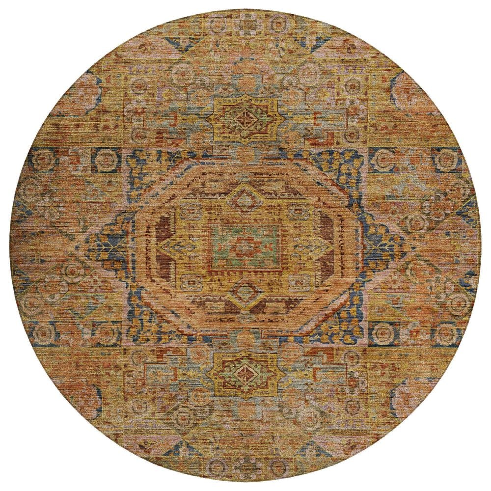 Dalyn Rug Company Silk Road Curry, Paprika, Gold, Copper and Navy 8" Round Area Rug, , large