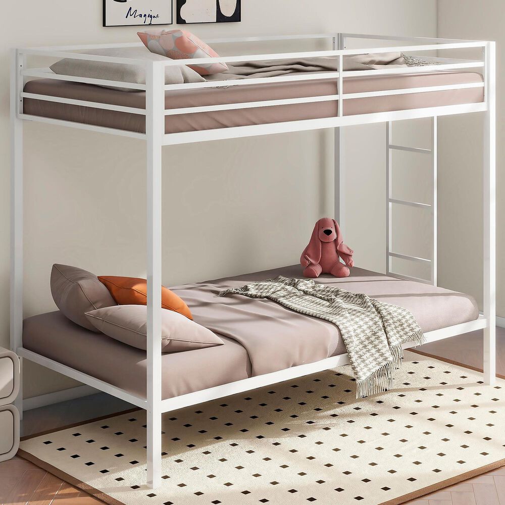 Pacific Landing Alevera Twin Over Twin Bunk Bed with Ladder in Matte White, , large