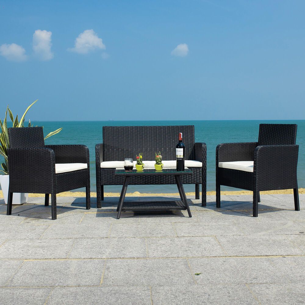 Safavieh Aboka 4-Piece Outdoor Living Set in Black/Beige, , large