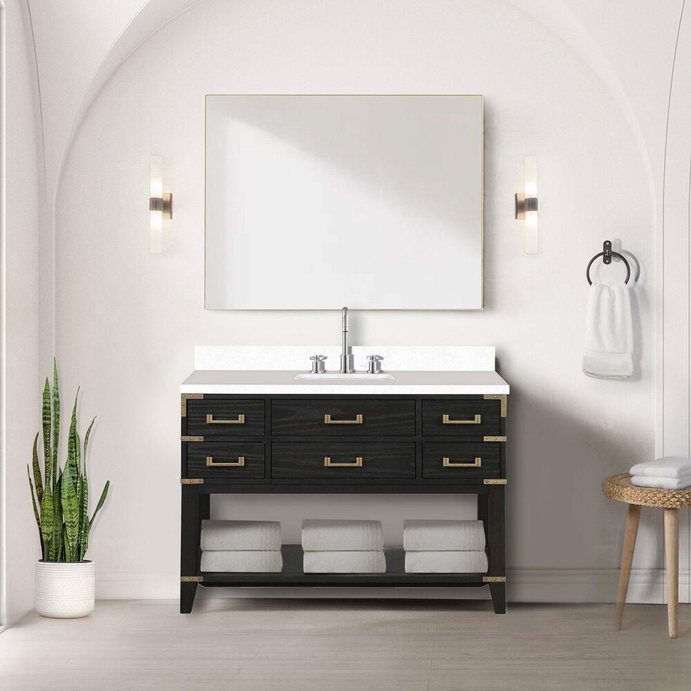 Lexora Home Norwalk 48&quot; Single Bathroom Vanity in Black Oak with White Cultured Marble Top and Rectangular Sink, , large