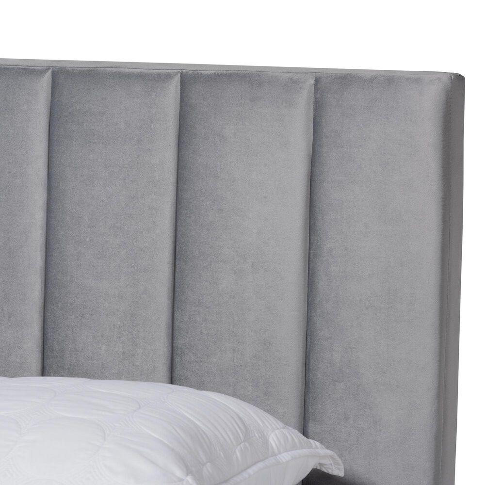 Baxton Studio Clare King Upholstered Panel Bed in Grey, , large
