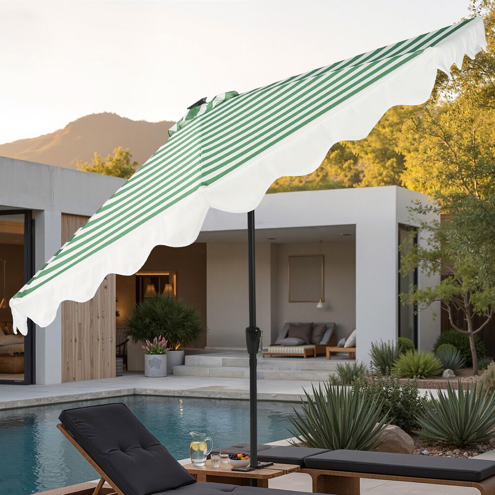 HOMLUX 10' Patio Umbrella with Adjustable Tilt and Scalloped Edge in Green, , large