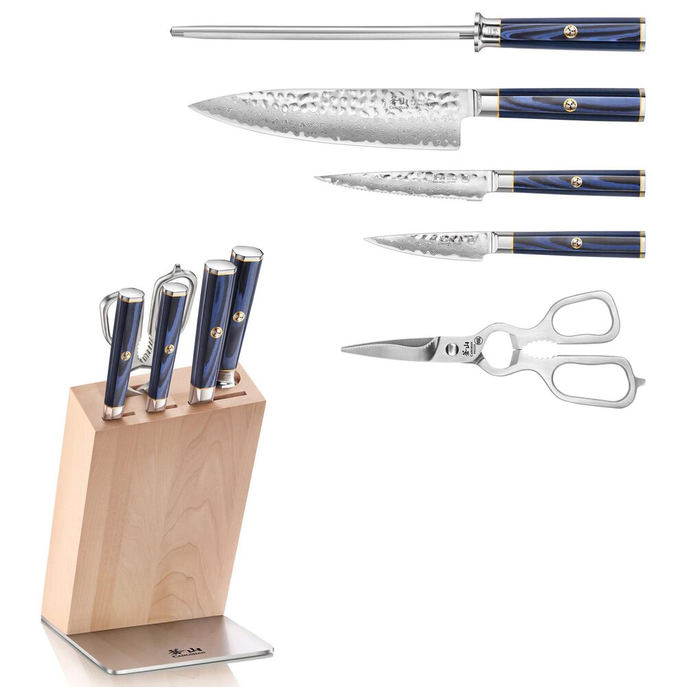 Cangshan Kita 6-Piece HUA Knife Set with Maple Block in Blue and Black, , large