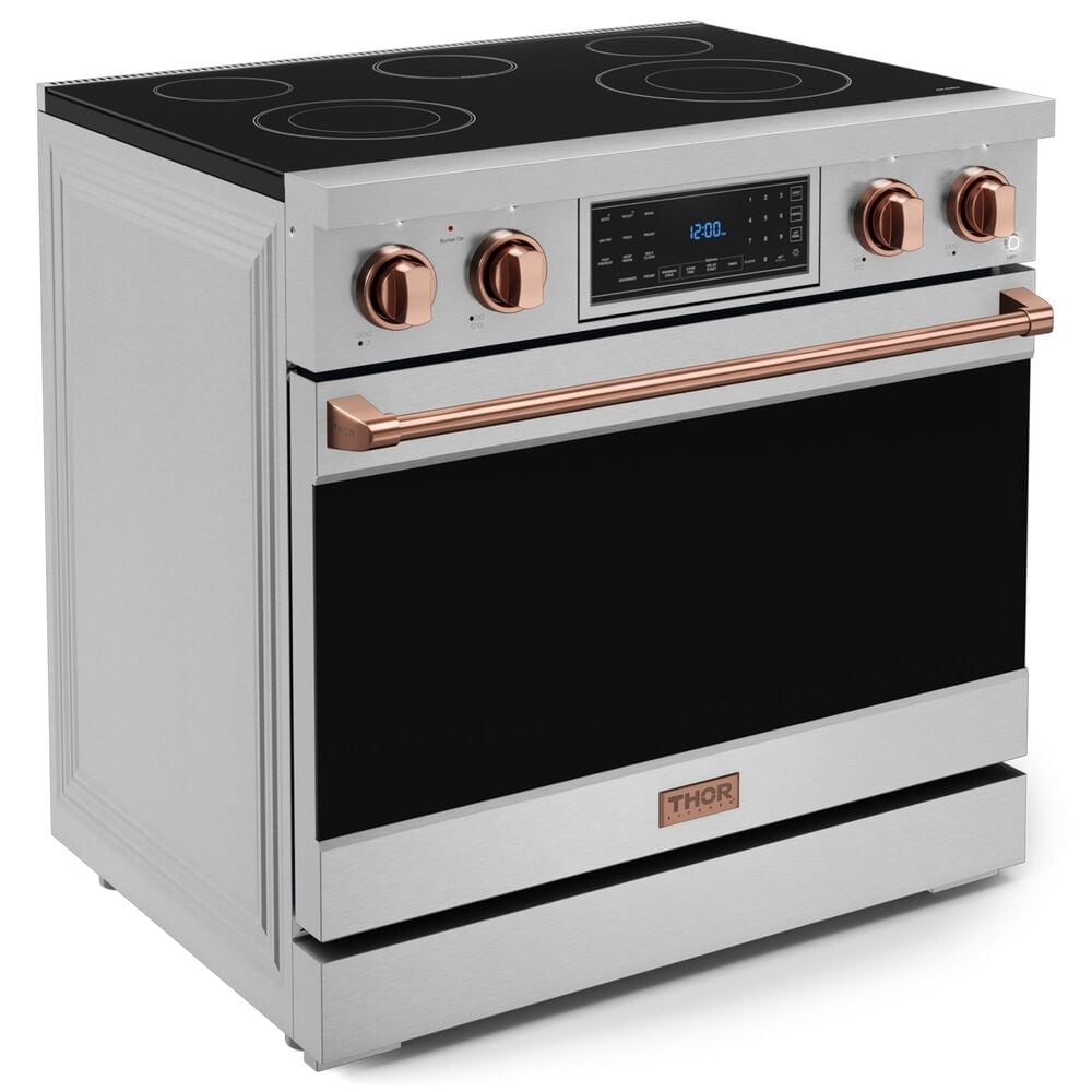 Thor Kitchen Gordon Ramsay 6 Cu. Ft. 36&quot; Professional Electric Range with Rose Gold Handle Kit in Stainless Steel, , large