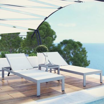 Modway Shore 3-Piece Outdoor Patio Aluminum Chaise Set in Silver and White, , large