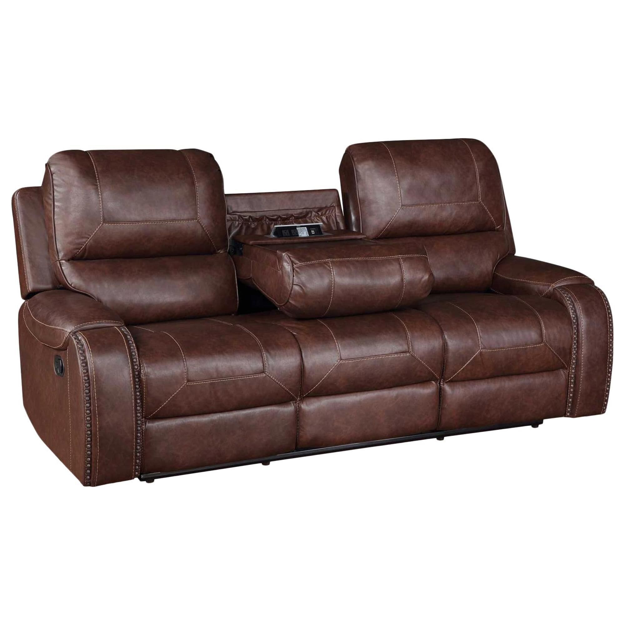 Crystal City Keily Manual Reclining Sofa with Dropdown Table in Brown