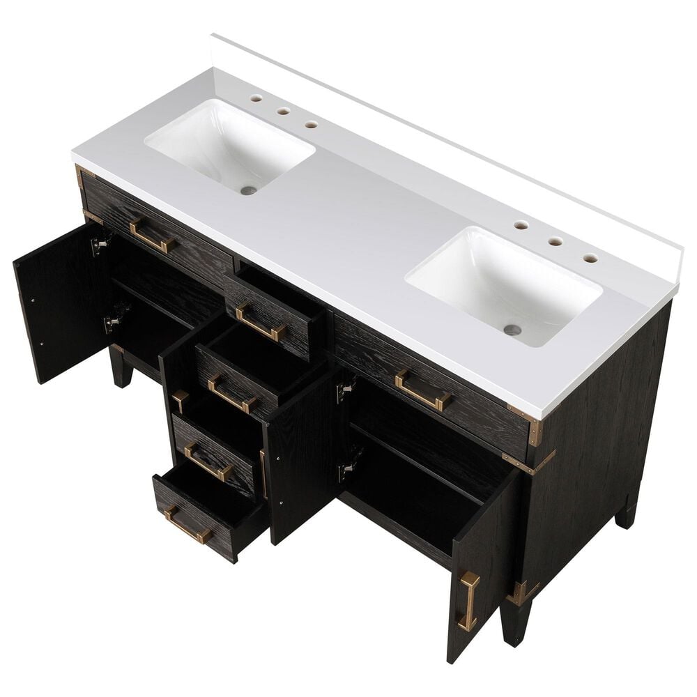 Lexora Home Laurel 60&quot; Double Bathroom Vanity in Black Oak with White Cultured Marble Top and Rectangular Sinks, , large