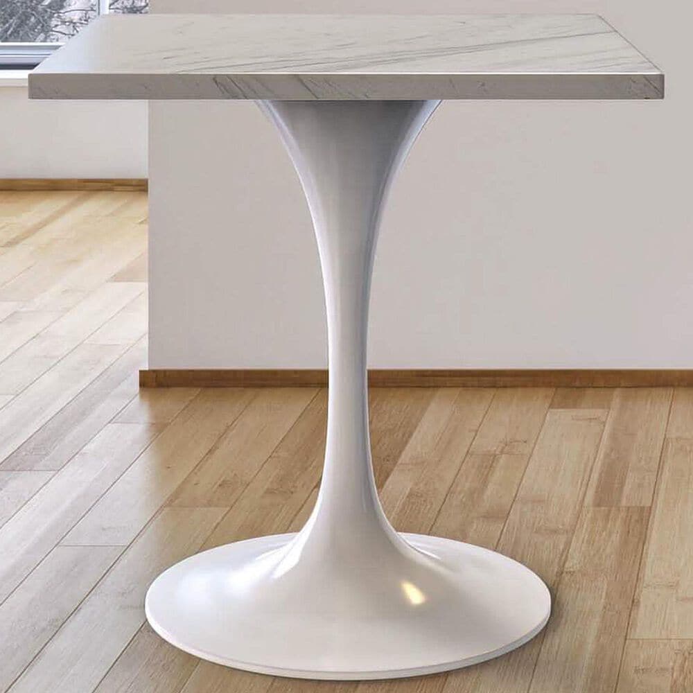 Leisuremod LeisureMod Verve Collection 27 Square Dining Table, White Base with Laminated White Marbleized Top, , large