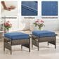 Sunwell Garden Outdoor Ottoman with Navy Cushion in Brown (Set of 2), , large