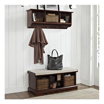 Crosley Furniture Brennan 2-Piece Entryway Bench and Shelf Set in Mahogany, , large