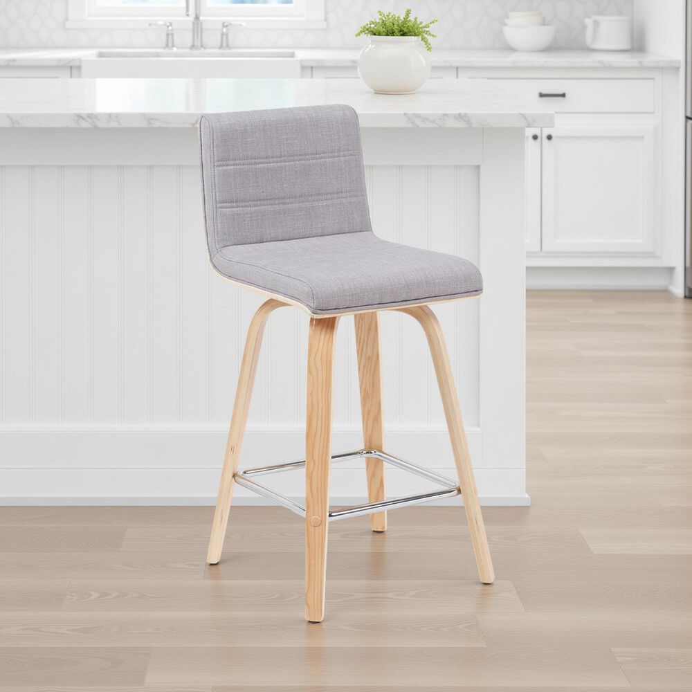 Armen Living Vienna Swivel Counter Height Stool with Gray Upholstery in Patterned Oak, , large