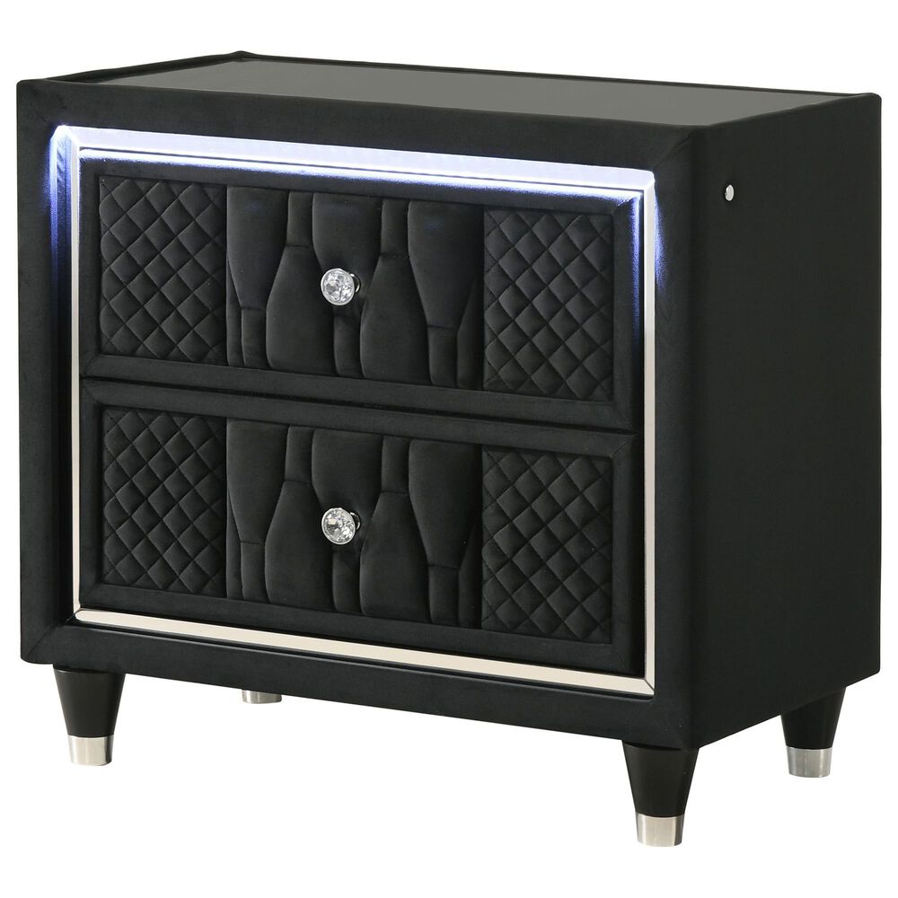 Pacific Landing Lorient 2 Drawer LED Nightstand in Black with AC Outlets and USB Ports, , large