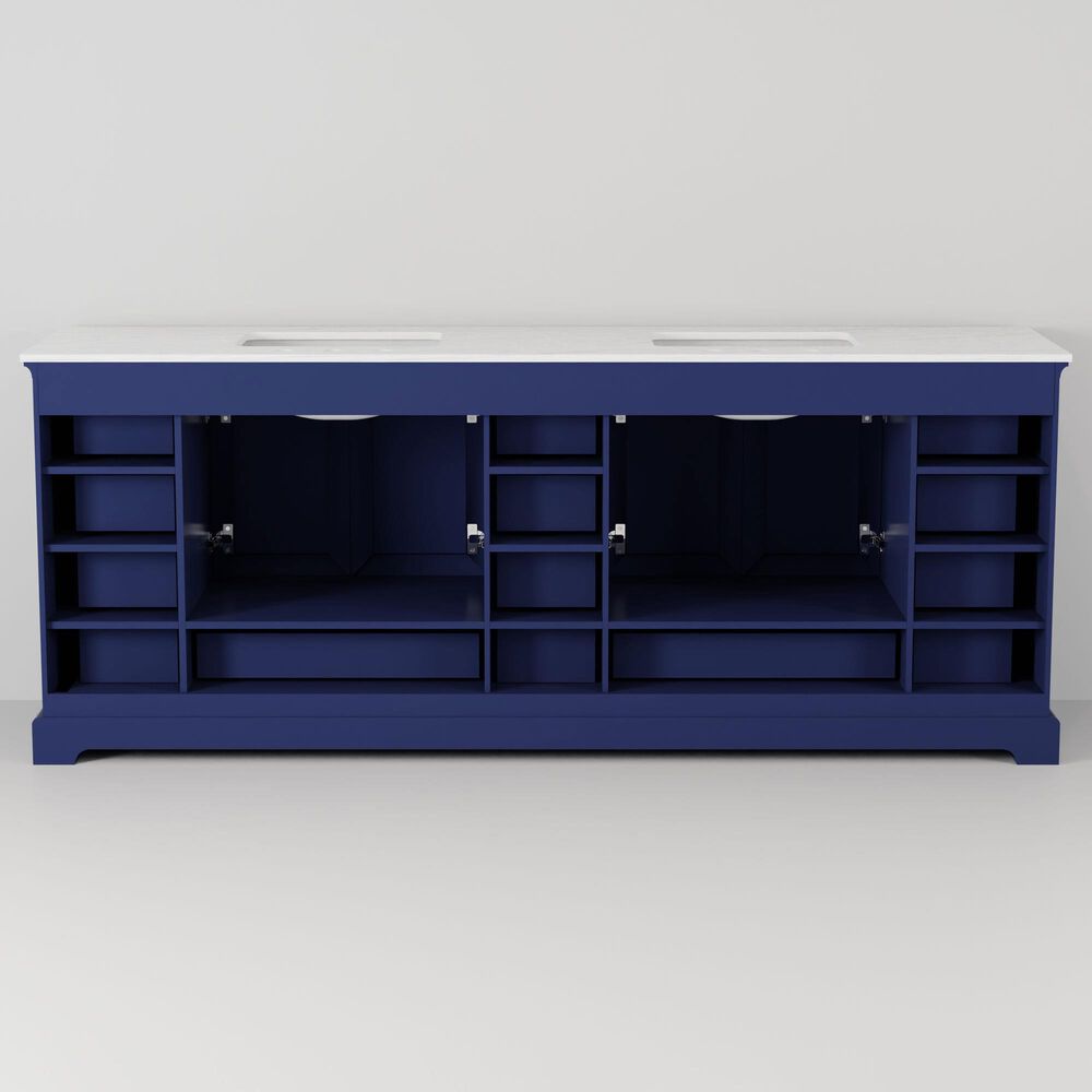 Lexora Home Dukes 84" Double Bathroom Vanity in Navy Blue with 2 cm White Cultured Marble Top and Rectangular Sinks, , large