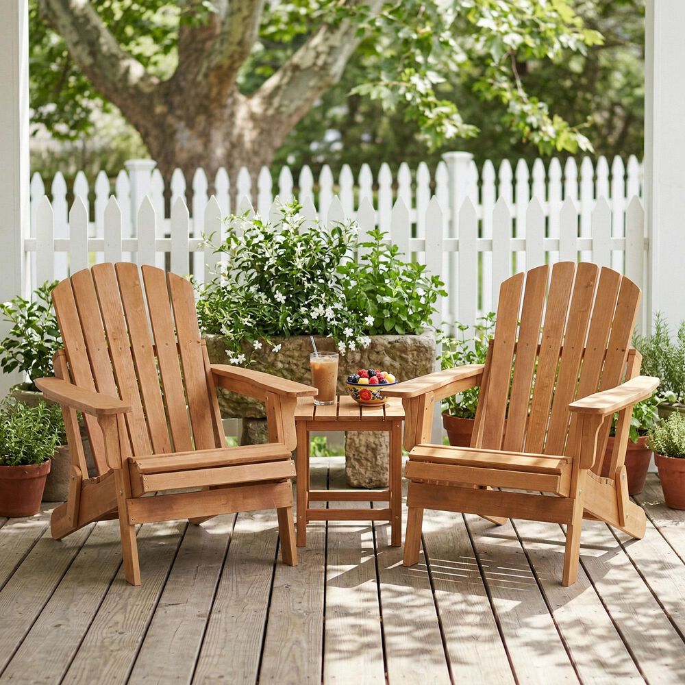 Hearth and Haven Outdoor Folding Adirondack Chair with Seat Board in Light Brown, , large