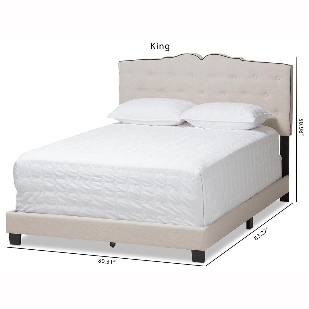 Baxton Studio Vivienne King Upholstered Bed in Light Beige, , large